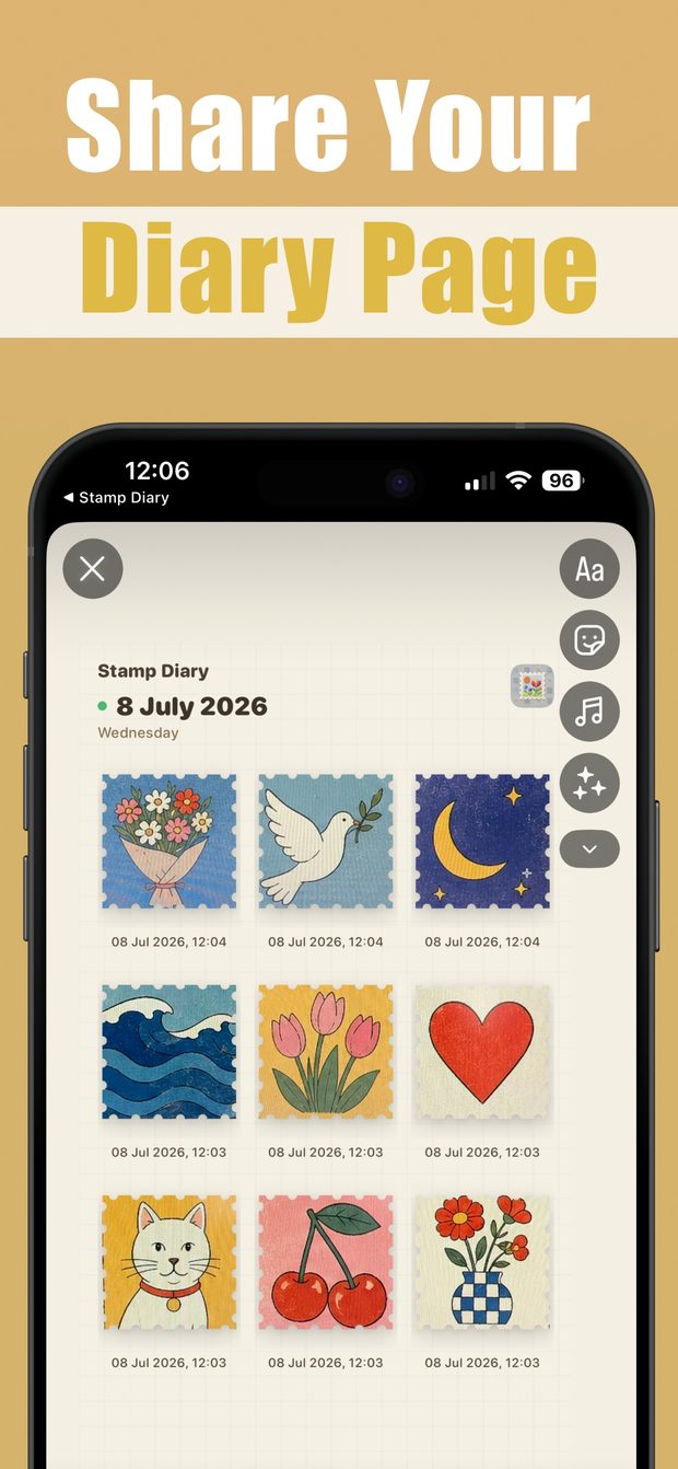 A day's diary page exported as a single image and opened in a social story editor, ready to post
