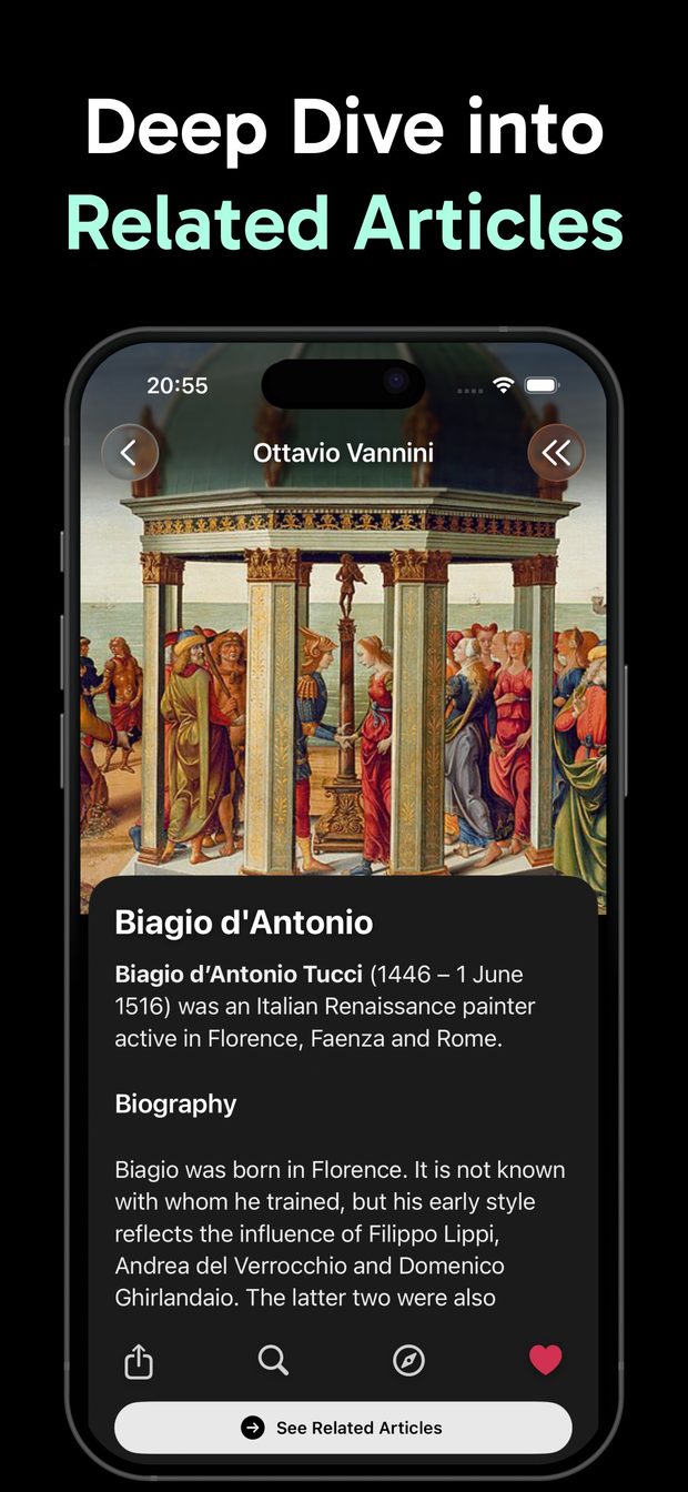 Related articles view reached from Ottavio Vannini, showing Biagio d'Antonio with a Renaissance painting and biography
